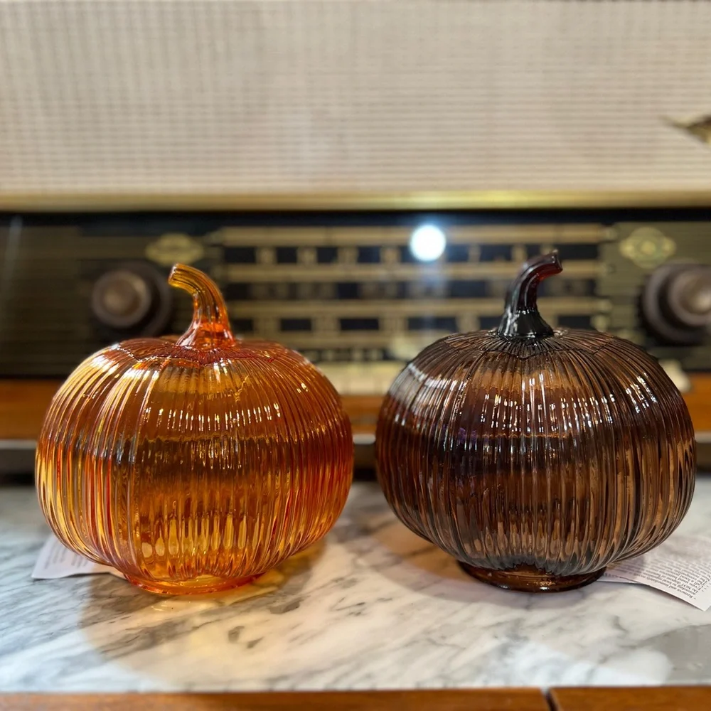 ✨NEW🍂Target Bullseye Playground 2025 Set of Two Glass Pumpkin Decor🎃
